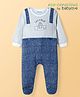 Babyoye 100% Cotton Knit Full Sleeves Footed Sleepsuit with Bear Embroidery - Navy Blue