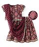 EARTHY TOUCH Single Jersey Premium Knit Half Sleeves Floral Printed Choli Lehenga & Dupatta Set with Lace Detailing - Maroon