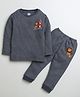 BUMZEE Full Sleeves Animals Printed Pleated  Thermal Tee & Joggers Set - Charcoal Grey
