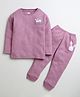 BUMZEE Full Sleeves Animal & Text Printed Pleated Thermal Tee & Joggers Set - Mauve