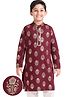Earthy Touch Single Jersey Knit Full Sleeves Floral Golden Foil Printed Kurta - Maroon