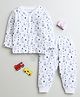 BUMZEE Full Sleeves Polar Bear Printed Coordinating Tee With Fleece Joggers Set - White