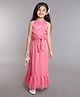 Taffykids Sleeveless Front Tie Up Lurex Striped Crop Top With Coordinating Skirt - Pink