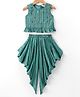 Lil' Drama Rayon Sleeveless Striped Top With Coordinating Dhoti Set - Green