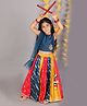 Lil' Drama Navratri Theme Sleeveless Sequin Embellished & Foil Printed Lehenga Choli Set With Dupatta - Teal Blue