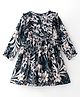 Lil' Drama Rayon Full Sleeves Floral Printed Dress - Navy Blue