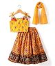 Lil' Drama Rayon Sleeveless Floral Motif Printed Lehenga Choli Set With Dupatta - Mustard