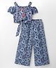 Lil' Drama Cotton Sleeveless Floral Printed Top With Coordinating Pant Set - Blue