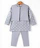 Lil' Drama Cotton Full Sleeves Foil Printed Kurta With Pyjama & Jacket - Grey