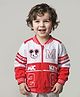 Babyhug Disney Terry Knitted Full Sleeves Bomber Jacket With Mickey Mouse Design - Red & White