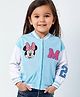 Babyhug Disney Terry Knit Full Sleeves Bomber Jacket with Minnie Mouse Graphics & Embroidery Detailing - Light Blue