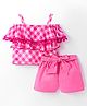 Lil' Drama Cold Shoulder Checked Top With Shorts - Pink