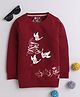 3PIN Full Sleeves Birds & Floral Printed Tee - Burgundy