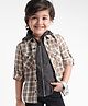 Rikidoos Full Sleeves Checked Hooded Shirt With Attached Tee - Dark Grey & Khaki