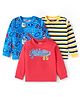 Babyhug Cotton Knit Full Sleeves T-Shirts with Stripes &   Text Graphics Pack of 3 - Blue Yellow & Red