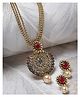 Sukkhi Eye-Catching Green Red Stone Studded Multistring Long Necklace Set