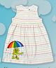 Pranava 100% Organic Cotton Sleeveless Frog Embroidered Dotted Striped Dress - White