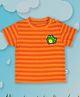Pranava 100% Organic Cotton Half Sleeves Frog Embroidered Striped Tee - Orange
