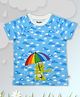 Pranava 100% Organic Cotton Half Sleeves Frog Embroidered Tee - Sky Blue