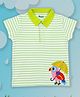 Pranava 100% Organic Cotton Half Sleeve Parrot Embroidered Striped Polo Tee - Green