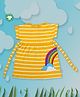 Pranava 100% Organic Cotton Half Sleeves Rainbow Embroidered Striped Yoke Dress - Yellow