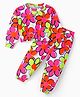 Ollington St. 100% Cotton Knit Full Sleeves Floral Printed Sweatshirt & Joggers Winter Wear Co-Ord Set - Dark Pink
