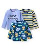 Babyhug Cotton Knit Full Sleeves T-Shirts with Stripes & Wild Animals  Graphics Pack of 3 - Blue Yellow & Purple