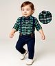 Babyoye 100% Cotton Woven Full Sleeves Checks Shirt & Trouser With Bow & Suspender - Green