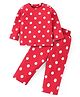 Babyhug Cotton Knit Full Sleeves Night Suit With Polka Dots Print - Red