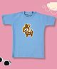 TIPPY TOP Cotton Half Sleeves Deer Patch Embroidered Bio Washed Tee - Light Blue