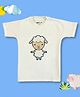 TIPPY TOP Cotton Half Sleeves Sheep Patch Embroidered Bio Washed Tee - White