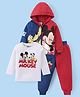 Babyhug Disney Cotton Knit Full Sleeves Mickey Mouse Printed Front Zipper Hooded Jacket With T-Shirt & Lounge Pant - Red & Blue