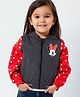 Babyhug Disney Terry Knit Hooded Sweatjacket With Minnie Mouse Front & Back Graphics &  Bow Applique - Red & Black