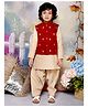 MUD KID Cotton Full Sleeves Floral Embroidered Kurta Pathani Salwaar With Jacket Set - Maroon