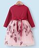 Kookie Kids Full Sleeves Party Frock With Floral Embroidery & Bow Applique - Red