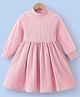 Kookie Kids Full Sleeves Solid Colour Party Frock With Fur Detailing - Pink