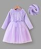 Kookie Kids Full Sleeves Party Frock With Bow Applique & Pearl Detailing - Lilac