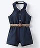 Kookie Kids Sleeveless Solid Colour Halter Neck Jumpsuit - Navy Blue