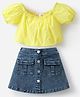 Kookie Kids Half Sleeves Solid Colour Top & Denim Skirt Set - Yellow & Blue