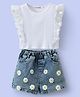 Kookie Kids Sleeveless Frill Detailing Top & Denim Floral Print Washed Short Set - White