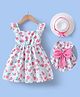 Kookie Kids Frill Sleeves Fruit Printed Frock with Hat & Bow Applique - Pink