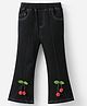 Kookie Kids Full Length Flared Jeans With Cherry Applique - Black