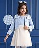 Mark & Mia Checkered Party Frock & Bell Sleeves Jacket With Lace Detailing - Light Blue & White