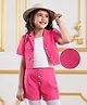 Mark & Mia Half Sleeves Collared Solid Colour Jacket Top & Shorts Set - Dark Pink