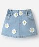 Kookie Kids Knee Length Washed Denim Skirt with Floral Print - Light Blue