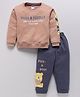 Nottie Planet Loopknit Full Sleeves Bear Printed Tee With Boat Printed Pajama Set- Peach