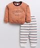 Nottie Planet Cotton Full Sleeves Life Is Just Better In Mommys Arms Text Printed Tee & Striped Pajama Set - Peach