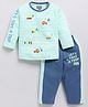 Nottie Planet Cotton Full Sleeves Striped & Cars Printed Tee & Pant Set - Green
