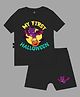The Peppy Tend Halloween Theme 100% Cotton Half Sleeves My First Halloween Text Printed Tee & Coordinating Shorts Set - Black