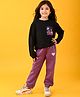 Anthrilo Full Sleeves Space Theme Printed Tee With Fleece Heart Patch Detailed Joggers Set - Black & Purple